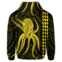 Hawaii Octopus KaKau Polynesian Zip Hoodie Yellow - Polynesian Pride