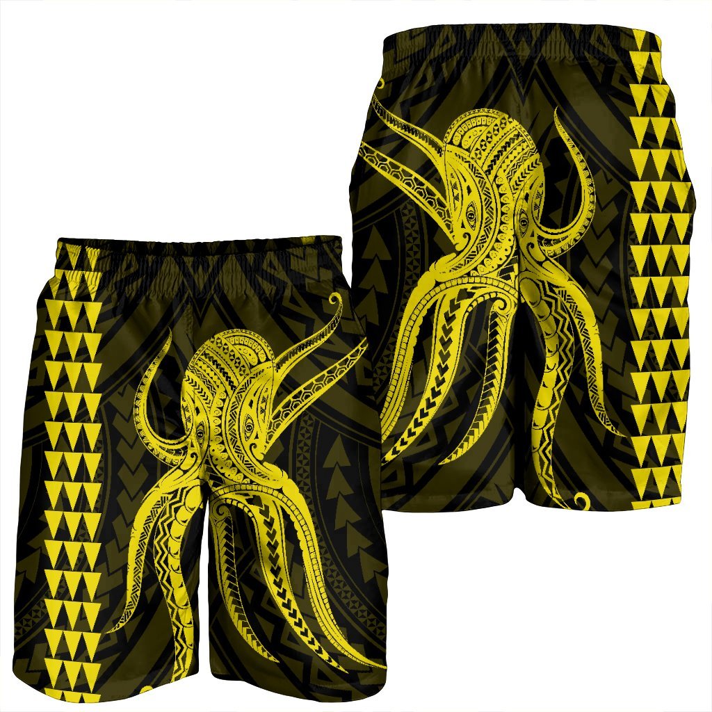 Hawaii Octopus KaKau Polynesian Men's Shorts - Yellow - AH - Polynesian Pride