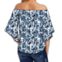 Hawaii Palm Trees And Tropical Branches Women's Off Shoulder Wrap Waist Top - AH - Polynesian Pride