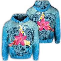 Hawaiian Plumeria Deep Sea Circle Turtle Hoodie Unisex Art - Polynesian Pride