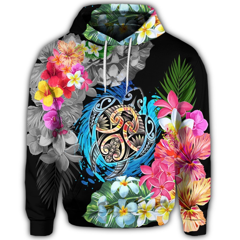 Hawaiian Plumeria Hibiscus Wave Turtle Hoodie - Polynesian Pride