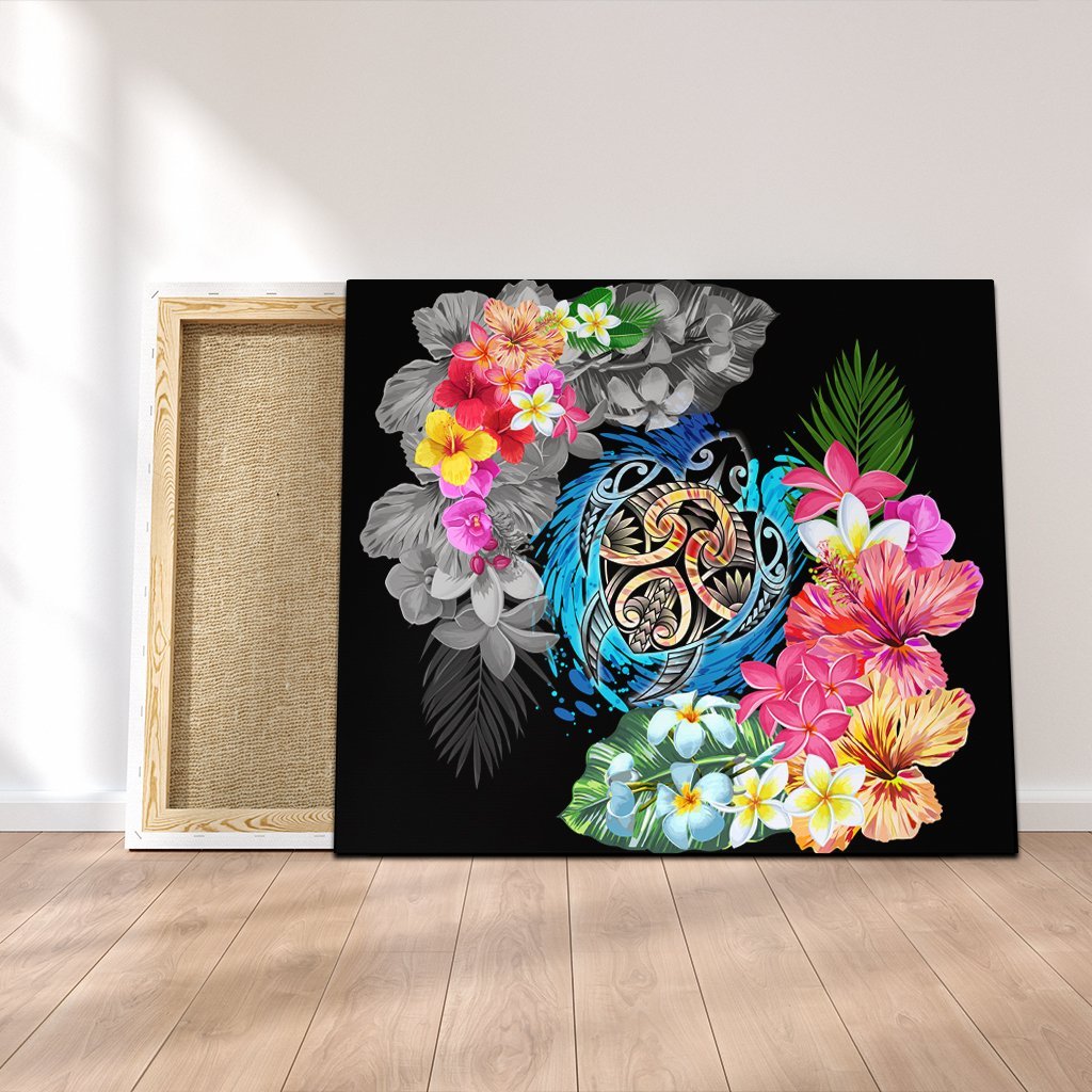 Hawaii Plumeria Hibiscus Wave Turtle Canvas - AH Canvas Poly-cotton - Polynesian Pride