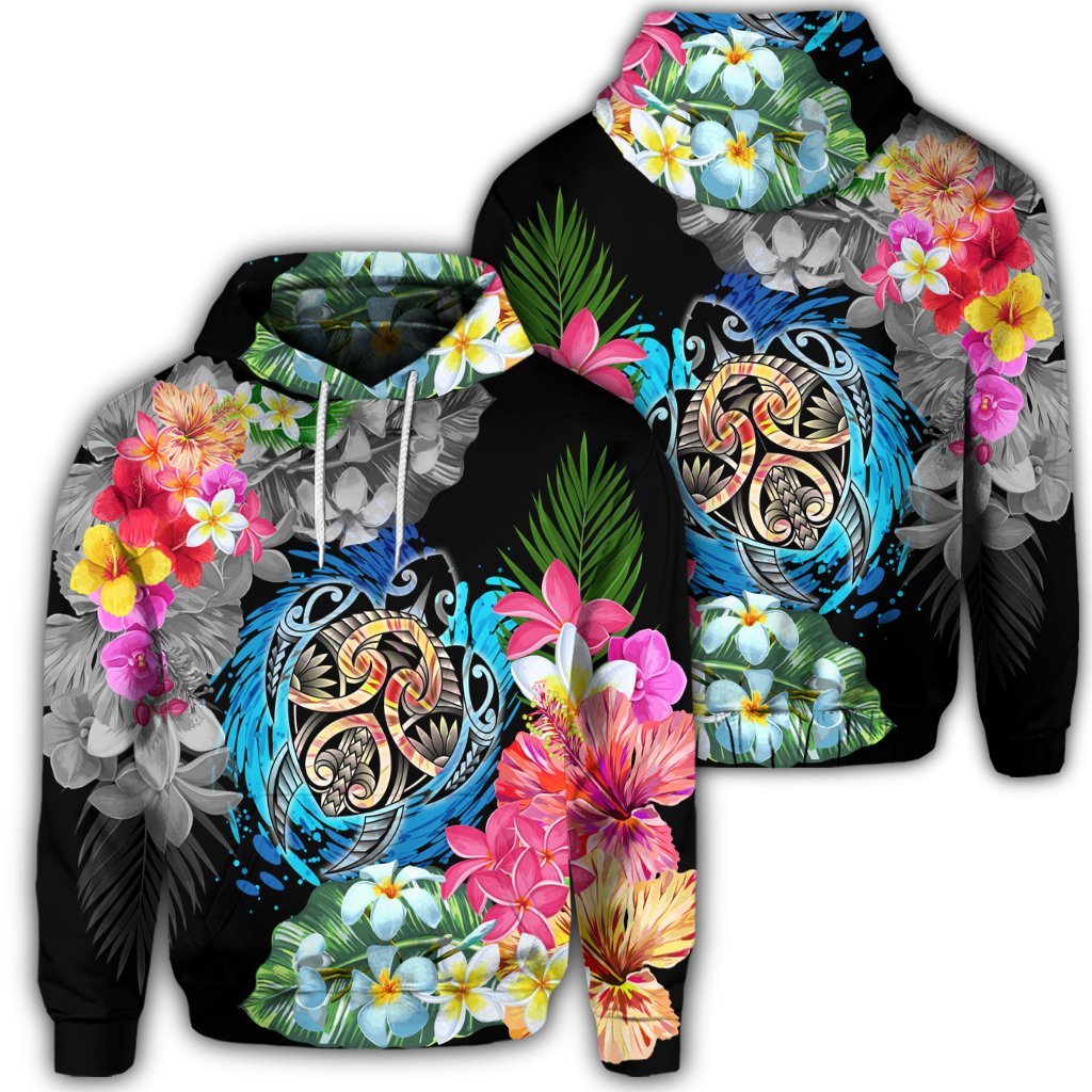 Hawaiian Plumeria Hibiscus Wave Turtle Hoodie Unisex Art - Polynesian Pride