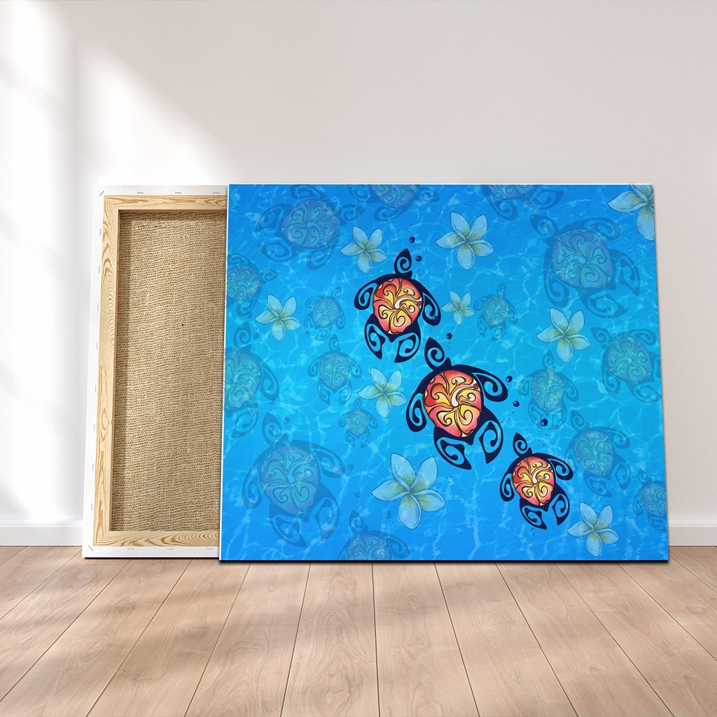 Hawaii Plumeria Turtle In The Ocean Canvas - AH - John Style Canvas Poly-cotton - Polynesian Pride