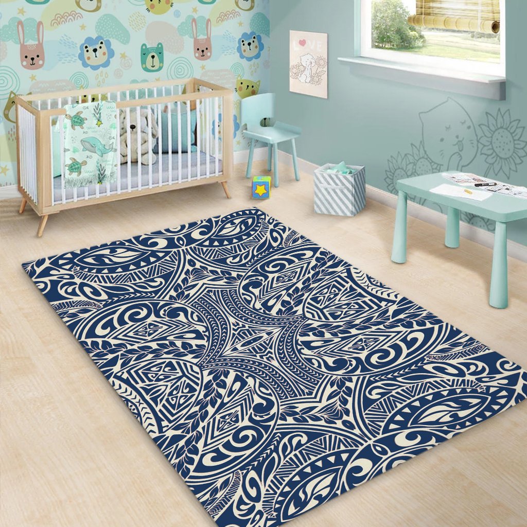 Hawaii Polynesian Culture Blue White Area Rug - AH - Polynesian Pride