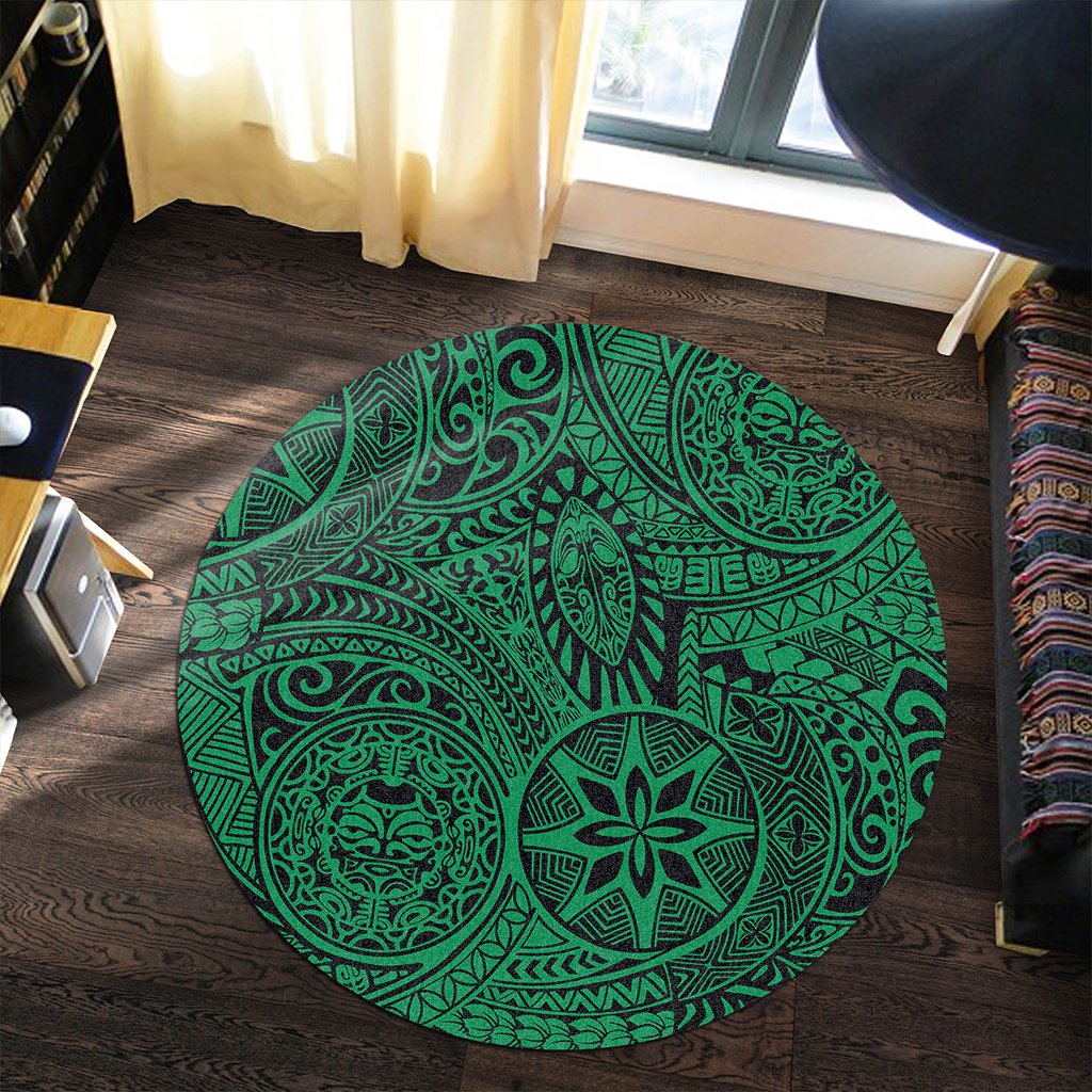 Hawaii Polynesian Hawaiian Style Tribal Tattoo Green Round Carpet - AH - Polynesian Pride