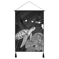 Hawaii Polynesian Hibiscus Turtle Map Hanging Poster - AH Hanging Poster Cotton And Linen - Polynesian Pride