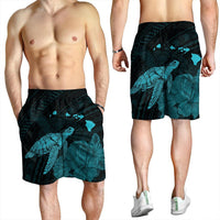 Hawaii Polynesian Hibiscus Turtle Map Men's Shorts Blue - AH - Polynesian Pride