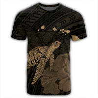 Hawaii Polynesian Hibiscus Turtle Map T Shirt Gold - Polynesian Pride