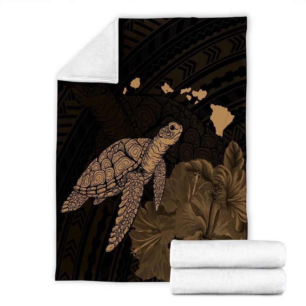 Hawaii Polynesian Hibiscus Turtle Map Premium Blankets Gold - AH - Polynesian Pride