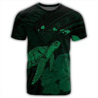 Hawaii Polynesian Hibiscus Turtle Map T Shirt Green - Polynesian Pride