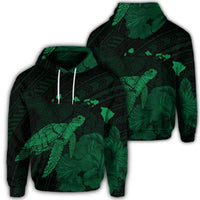 Hawaiian Polynesian Hibiscus Turtle Map Hoodie Green Unisex Art - Polynesian Pride