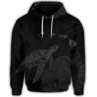 Hawaiian Polynesian Hibiscus Turtle Map Hoodie Grey - Polynesian Pride