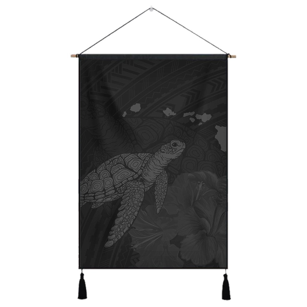 Hawaii Polynesian Hibiscus Turtle Map Hanging Poster Grey - AH Hanging Poster Cotton And Linen - Polynesian Pride