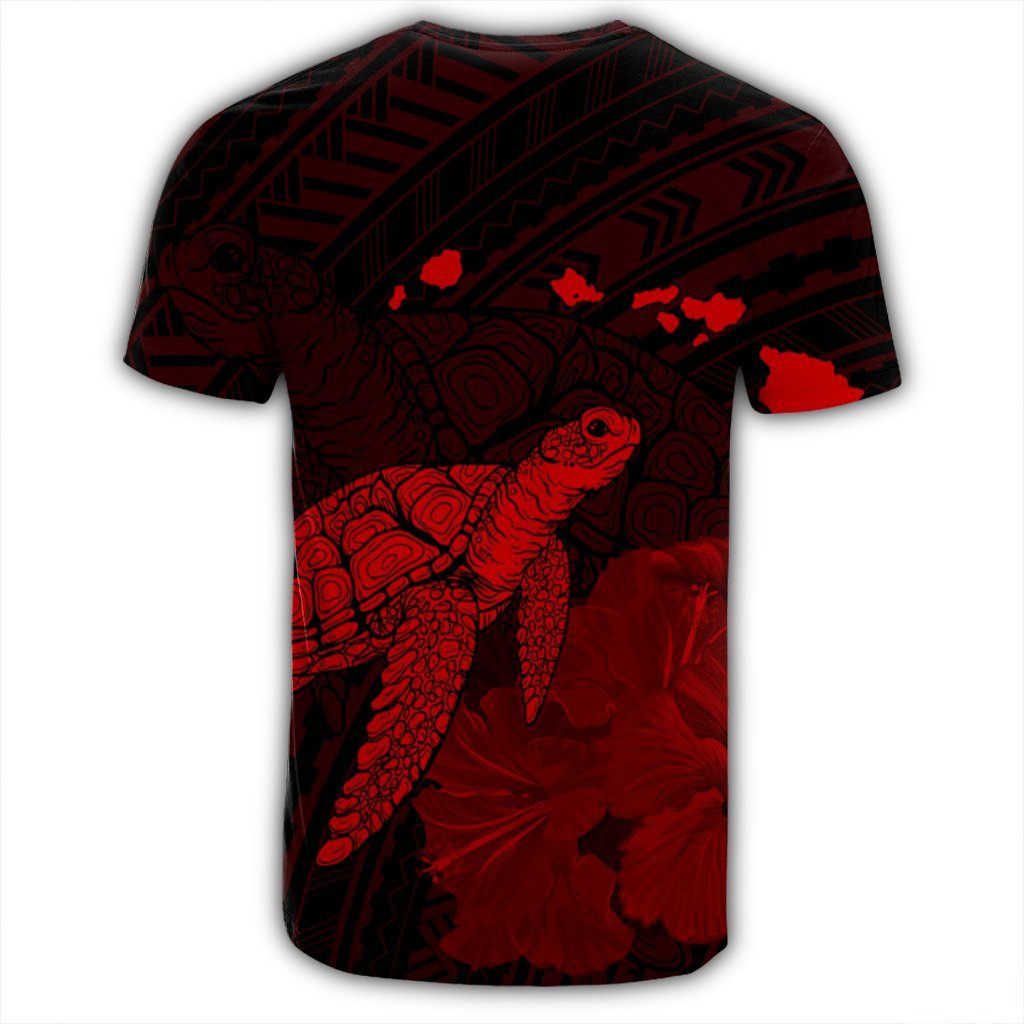 Hawaii Polynesian Hibiscus Turtle Map T Shirt Red - Polynesian Pride