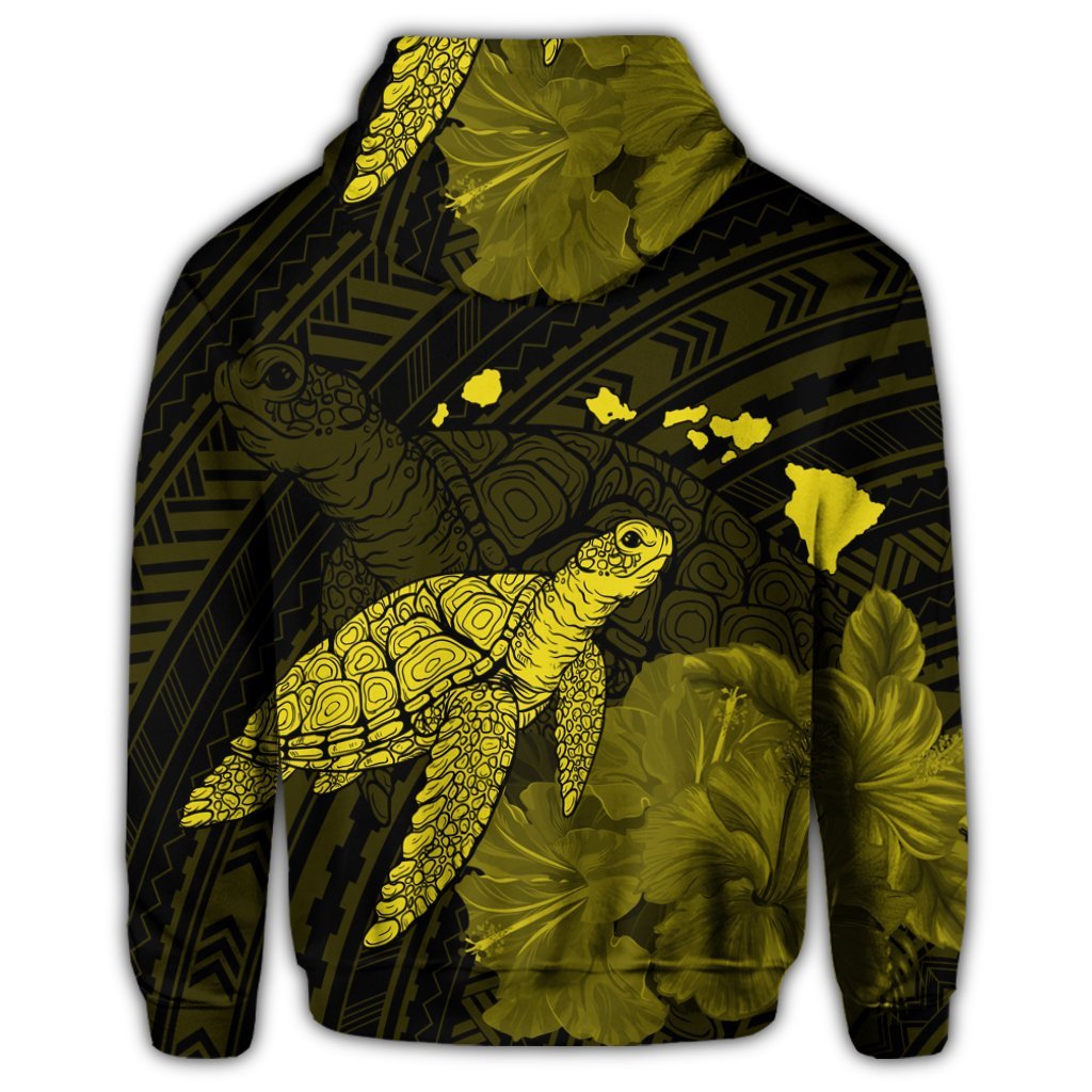 Hawaii Polynesian Hibiscus Turtle Map Zip Hoodie Yellow - Polynesian Pride