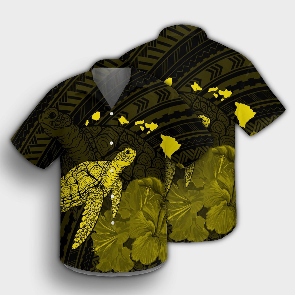 Hawaii Polynesian Hibiscus Turtle Map Hawaiian Shirt Yellow - AH - Polynesian Pride