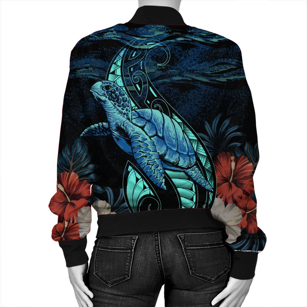 Hawaii Polynesian Honu Sea Hibiscus Bomber Jacket - AH - Polynesian Pride