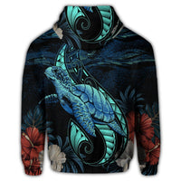 Hawaiian Polynesian Honu Sea Hibiscus Hoodie - Polynesian Pride