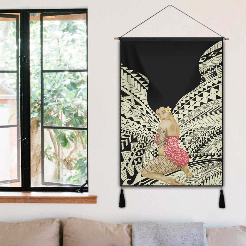 Hawaii Polynesian Hula Girl Wearing Plumeria Hanging Poster - AH - Polynesian Pride