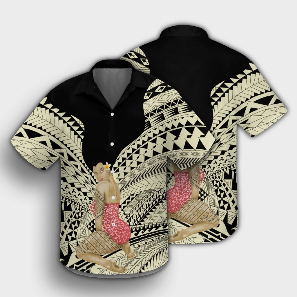 Hawaii Polynesian Hula Girl Wearing Plumeria Hawaiian Shirt - AH - Polynesian Pride