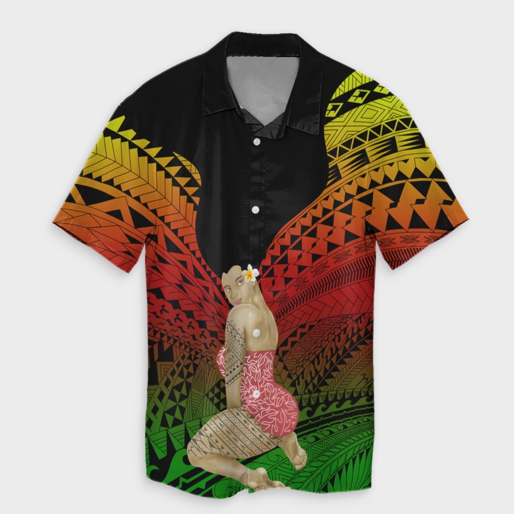 Hawaii Polynesian Hula Girl Wearing Plumeria Hawaiian Shirt Reggae - AH Unisex Black - Polynesian Pride