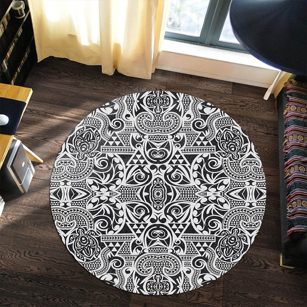 Hawaii Polynesian Kakau Turtle Round Carpet - AH - Polynesian Pride