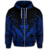 Hawaii Polynesian Zip Hoodie Kanaka Kakau Alan Style Blue - Polynesian Pride