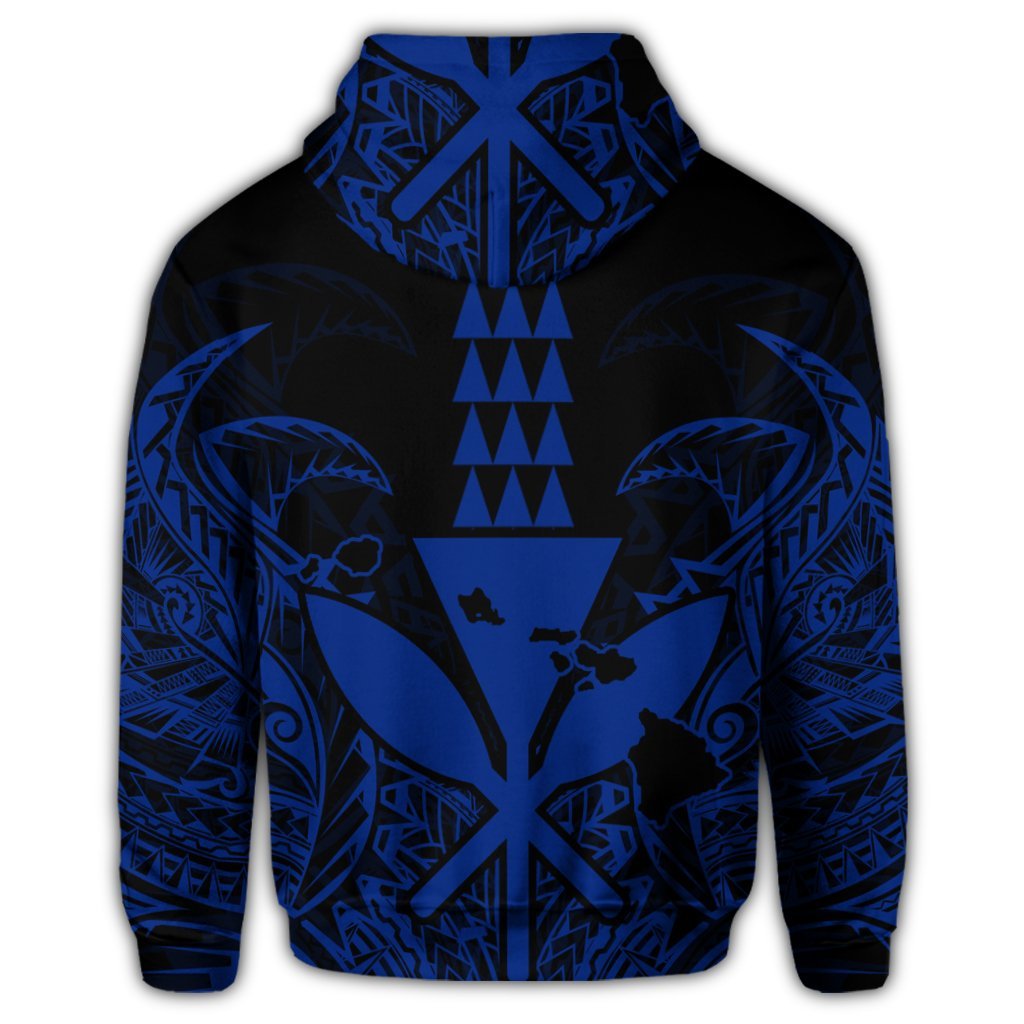Hawaii Polynesian Zip Hoodie Kanaka Kakau Alan Style Blue - Polynesian Pride