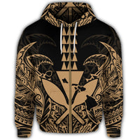 Hawaii Polynesian Zip Hoodie Kanaka Kakau Alan Style Gold - Polynesian Pride