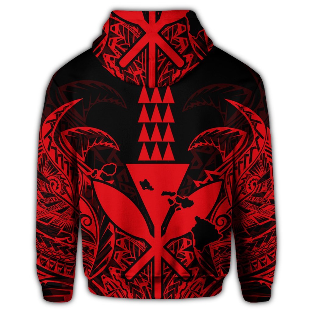 Hawaii Polynesian Zip Hoodie Kanaka Kakau Alan Style Red - Polynesian Pride