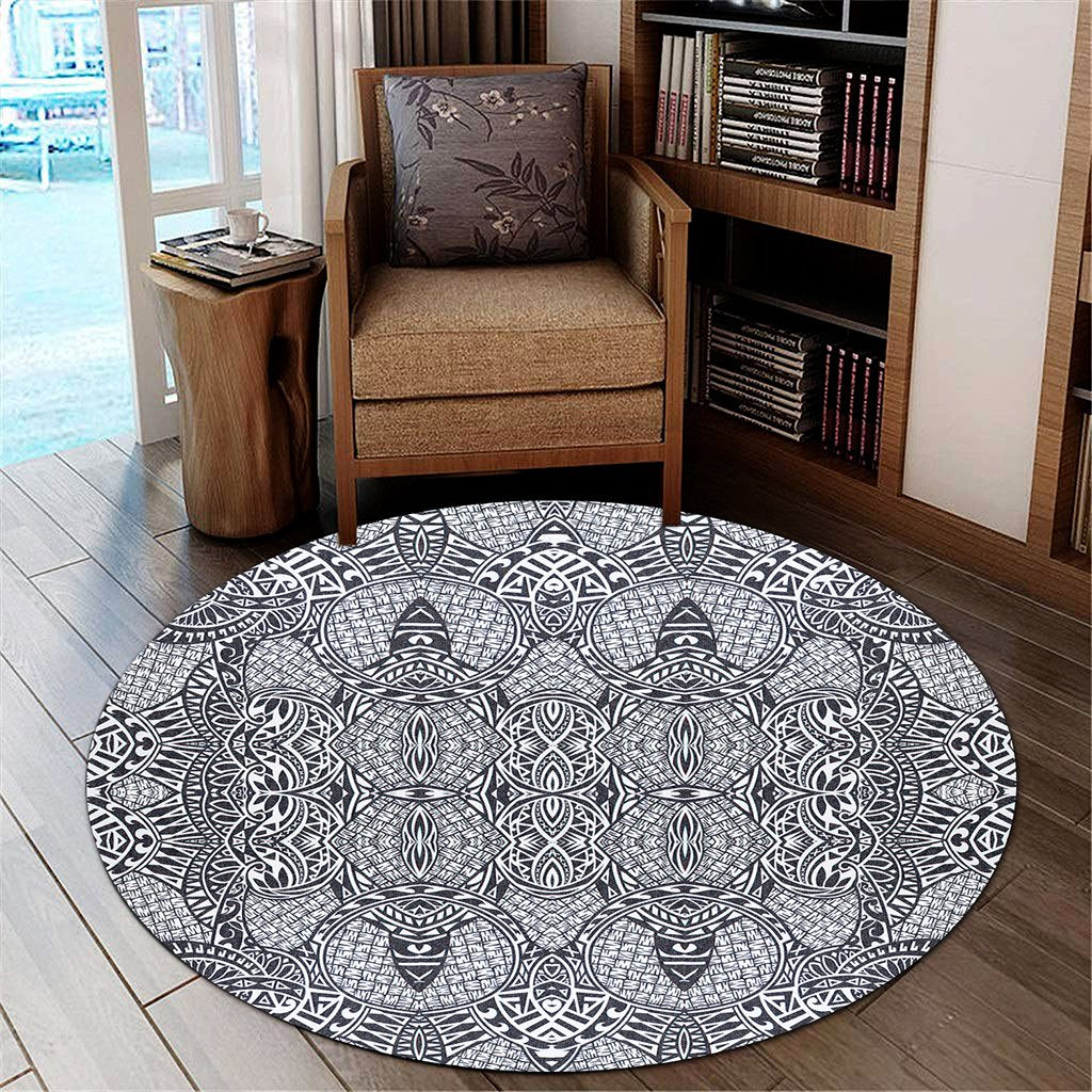 Hawaii Polynesian Lauhala Mix White Round Carpet - AH - Polynesian Pride