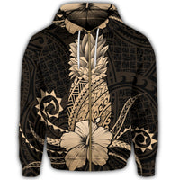 Hawaii Polynesian Zip Hoodie Pineapple Hibiscus Gold - Polynesian Pride