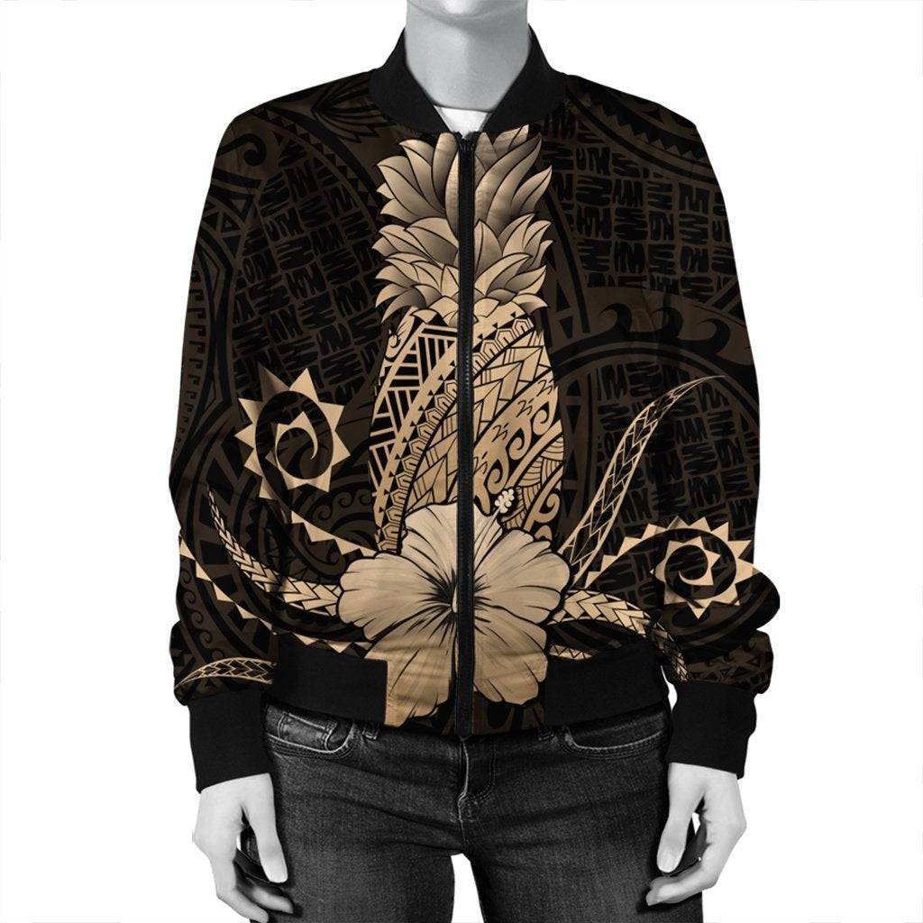 Hawaii Polynesian Pineapple Hibiscus Bomber Jacket - Gold - AH - Polynesian Pride