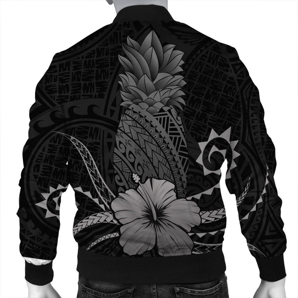 Hawaii Polynesian Pineapple Hibiscus Bomber Jacket - Gray - AH - Polynesian Pride