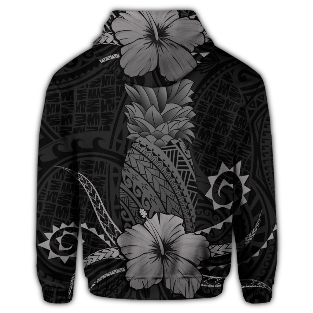 Hawaii Polynesian Zip Hoodie Pineapple Hibiscus Gray - Polynesian Pride