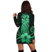 Hawaii Polynesian Pineapple Hibiscus Hoodie Dress - Green - AH - Polynesian Pride