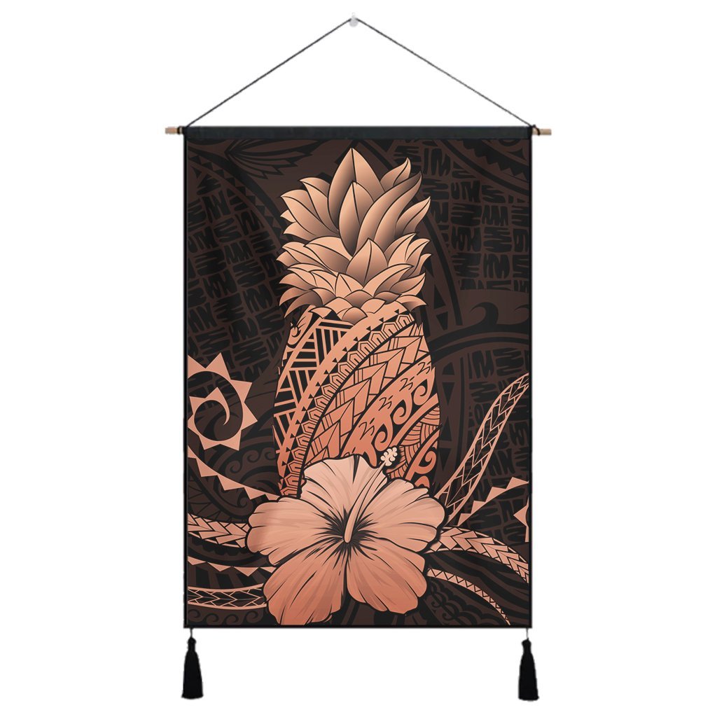 Hawaii Polynesian Pineapple Hibiscus Hanging Poster - Orange - AH Hanging Poster Cotton And Linen - Polynesian Pride