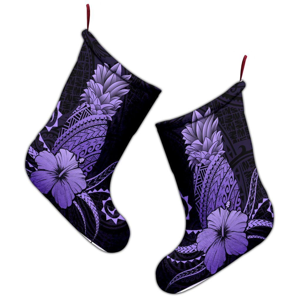 Hawaii Polynesian Pineapple Hibiscus Christmas Stocking - Purple - AH - Polynesian Pride