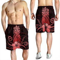 Hawaii Polynesian Pineapple Hibiscus Men's Shorts - Red - AH - Polynesian Pride