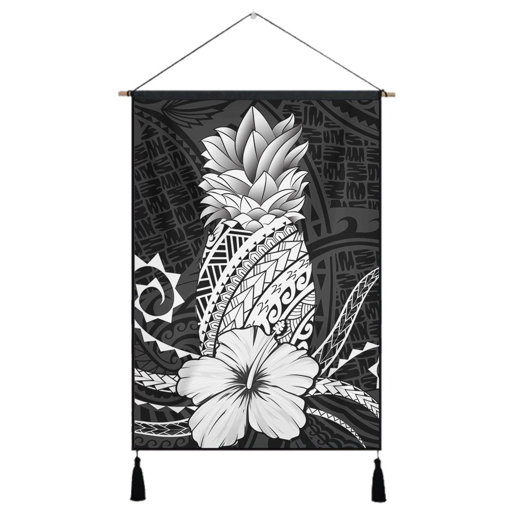 Hawaii Polynesian Pineapple Hibiscus Hanging Poster - White - AH Hanging Poster Cotton And Linen - Polynesian Pride