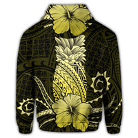 Hawaii Polynesian Zip Hoodie Pineapple Hibiscus Yellow - Polynesian Pride