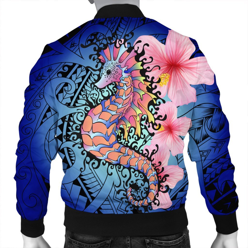 Hawaii Polynesian Pink Hibiscus Seahorse Bomber Jacket - AH - Polynesian Pride