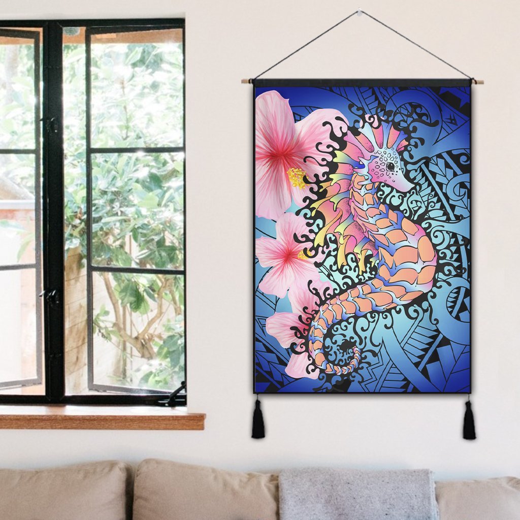 Hawaii Polynesian Pink Hibiscus Seahorse Hanging Poster - AH - Polynesian Pride