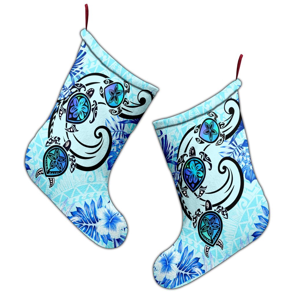 Hawaii Polynesian Plumeria Hibiscus Turtle Christmas Stocking - AH - Jack Style - Blue - Polynesian Pride