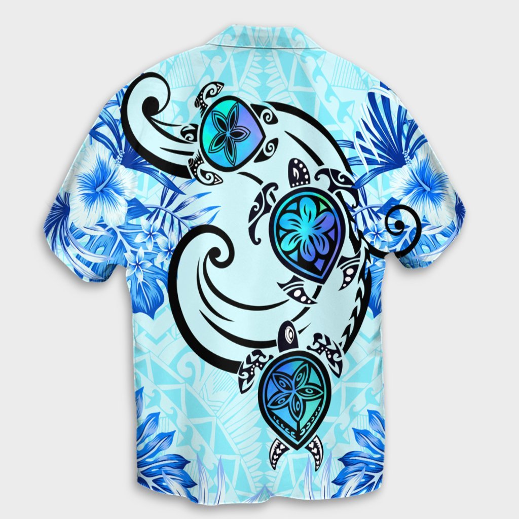 Hawaii Polynesian Plumeria Hibiscus Turtle Hawaiian Shirt - AH - Jack Style - Blue - Polynesian Pride