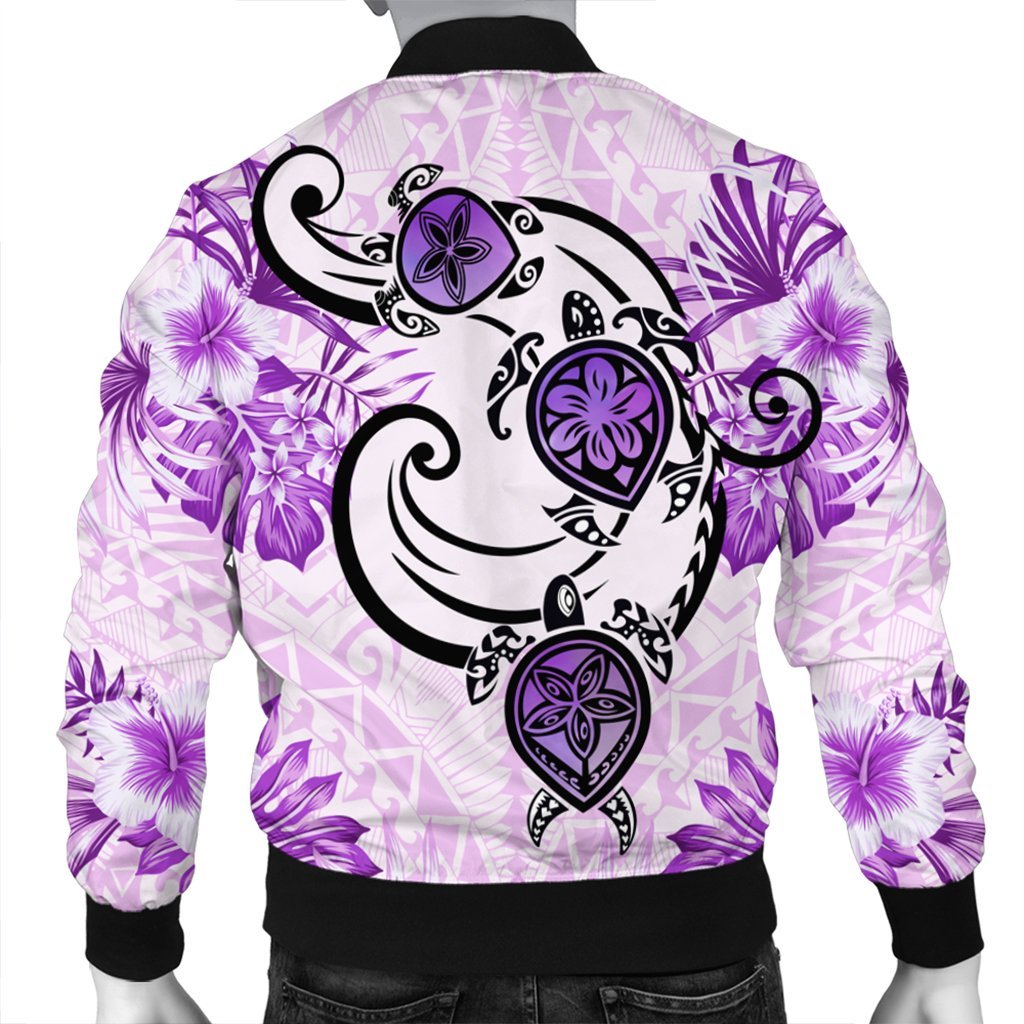 Hawaii Polynesian Plumeria Hibiscus Turtle Bomber Jacket - AH - Jack Style - Pink - Polynesian Pride