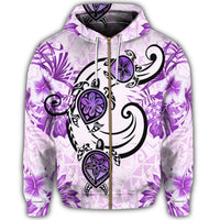 Hawaii Polynesian Plumeria Hibiscus Turtle Zip Hoodie Jack Style Pink - Polynesian Pride