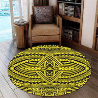 Hawaii Polynesian Seamless yellow Round Carpet - AH Round Carpet Luxurious Plush - Polynesian Pride