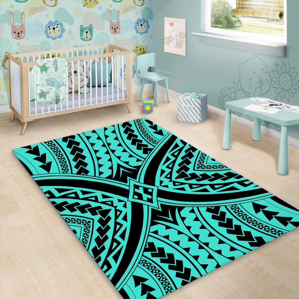 Hawaii Polynesian Tradition Turquoise Area Rug - AH - Polynesian Pride